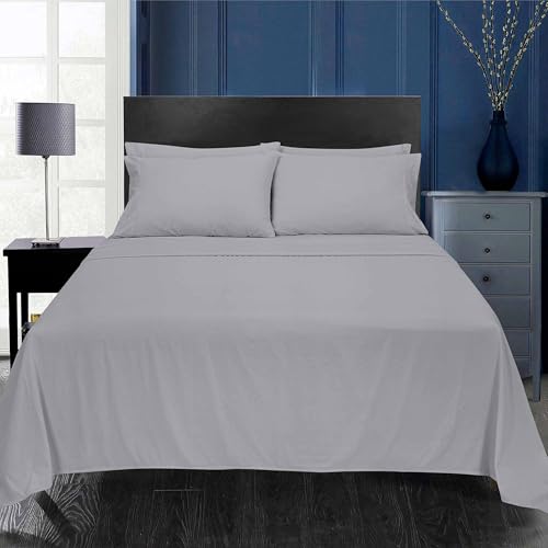 Image of ROYALE LINENS 6 Piece King Sheets Set - Soft Brushed 1800 Microfiber Bedding - 1 Fitted and 1 Flat Sheet, 4 Pillow Cases - Wrinkle Free & Fade Resistant - Hotel Luxury Bed Sheets (Harbor Mist, King)