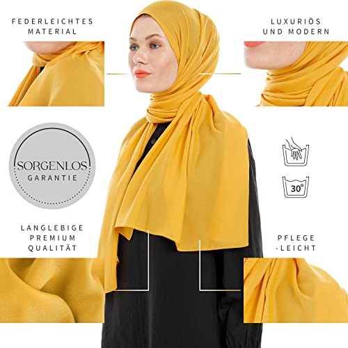 Ayisah Kopftuch Damen Hijab - Senf Chiffon Hijab Kopftuch Für Damen - Moderne Muslimisch Chiffon Hidzab Tuch Schal Kopftucher - Seidenweiche Tush Schal Für Frauen - Senf