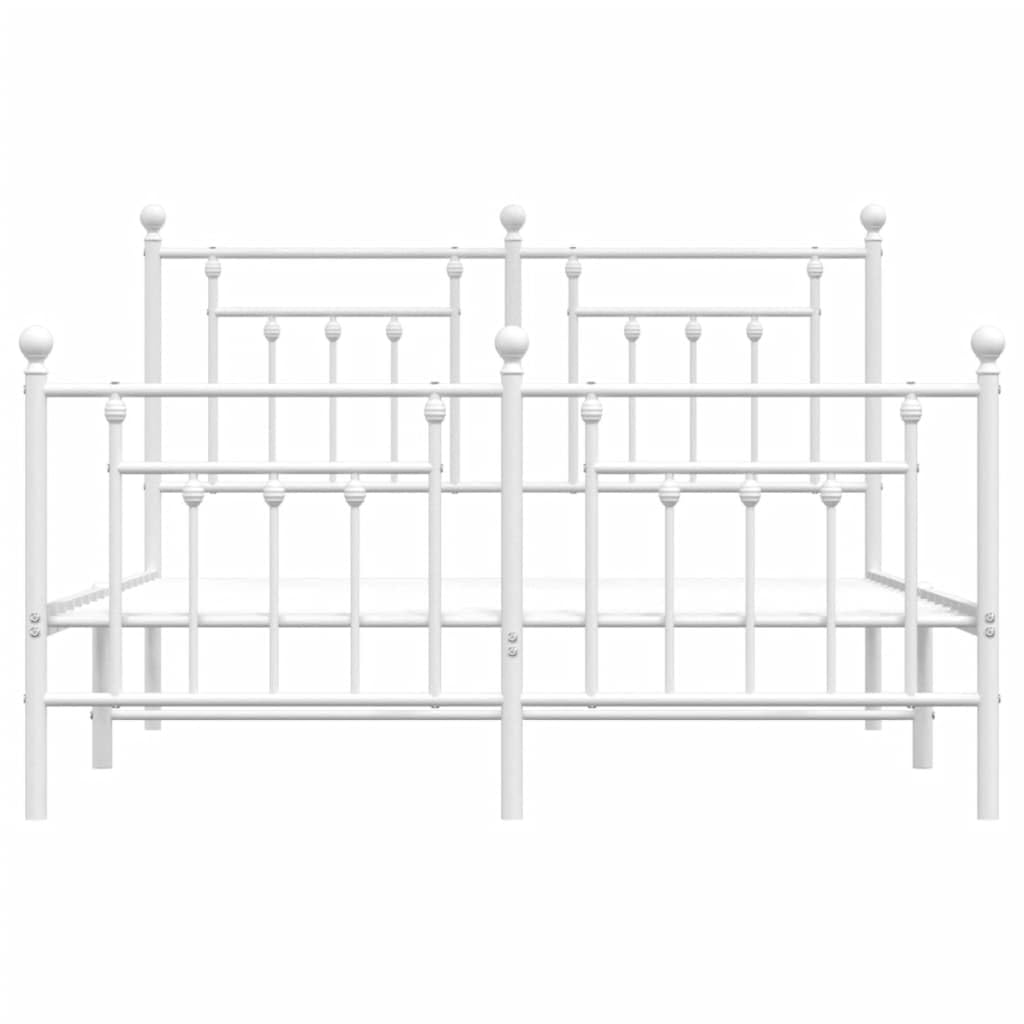 Cadre de lit en métal blanc de 140 x 190 cm avec tête de lit robuste et pied de lit pour plus de stabilité et d'espace de rangement