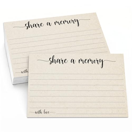 321Done Share a Memory Cards for Celebration of Life, Funerals, Birthdays, Anniversaries, Pack of 50 Tan 4x6 Favorite Memory Note Cards, Funeral Favors for Guests, Guestbook Alternative, Made in USA
