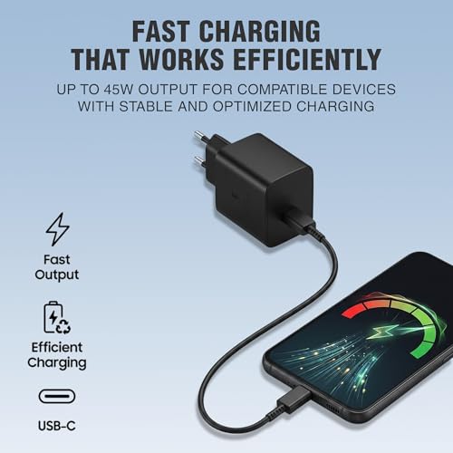 Image of UNIX 45W GaN Type- C Super Fast Charger Compatible with Samsung Galaxy S26 /S25 /S24 /S23 /S22 /S21 /S20(Ultra /Plus /Fe),A56 /A55 /A35 /M56 /M35 /M16 (S,M,F,Z,A)...All Series & Other Devices (UX-105)