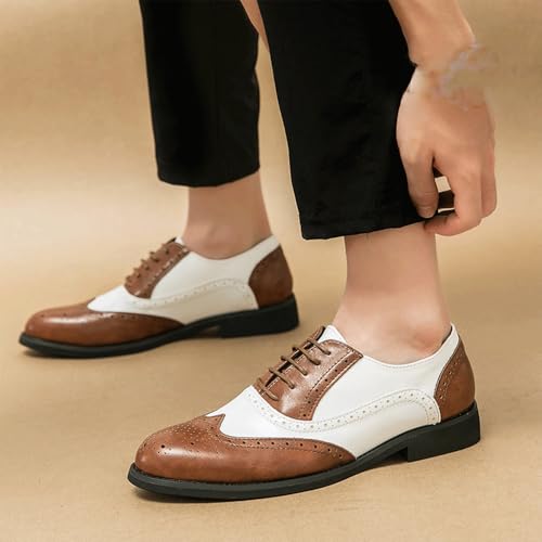Two Tone Wingtip Brogue Formal Shoes Dress Oxford for Men Luxury Leather Tuxedo Breathable Lace Up Anti-Slip Non Slip Working2