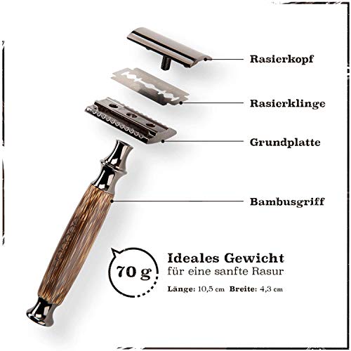 boopan® Premium RASIERHOBEL mit Griff aus Bambus nachhaltig inkl. 5 Rasierklingen - ZERO WASTE Rasierer Set für Damen & Herren - geschlossener Kamm - plastikfrei inkl. eBook - Image 5