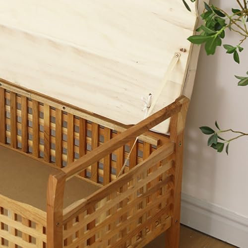 Tabouret d'entrée bois massif avec rangement ottoman - 5