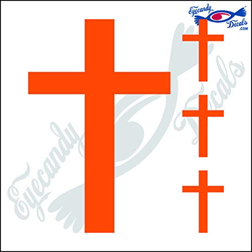 Image of Cross Plain 6 inch Plus 3 Small Decal Sticker Orange