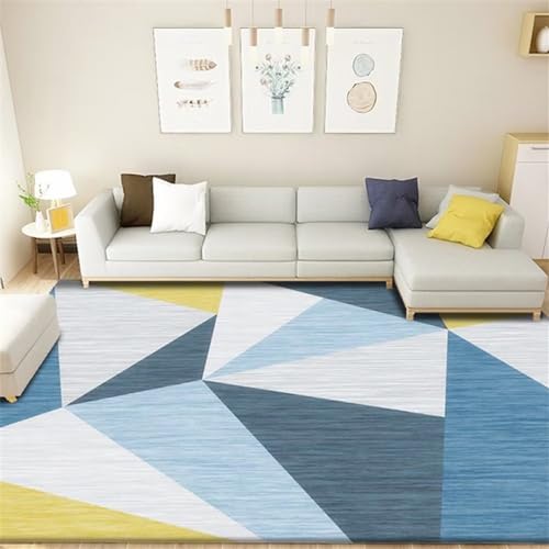 Alfombra infantil azul de 180x250cm con triangulos geometricos para el suelo del dormitorio 2