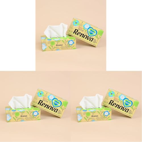 Renova Pañuelos Faciales Renova Recycled | Cajita de 72 pañuelos | Papel Reciclado | Certificado FSC® y Ecolabel (Paquete de 3)