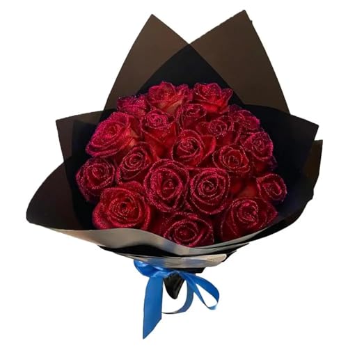 ZXH Ramo de rosas con purpurina, rosas artificiales con tallos, rosas rojas con purpurina, Ramo de Rosas Eternas, flores artificiales para manualidades, ramo de boda, decoración de mesa para fiesta y