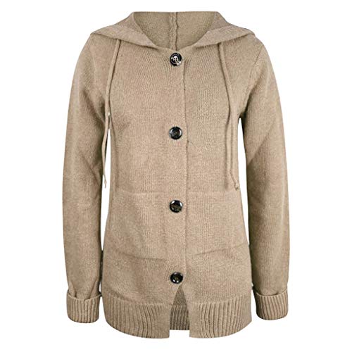 90Smuse Women Winter Sweater Coat Button Down Hooded Knitting Sweatshirt Hoodies Loose Long Sleeve Warm Jacket Outwear (Khaki, Xxxl) #TOP2