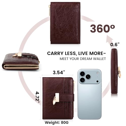 Image of Pomelo Best Wallet Women Bifold Leather Wallets for Women Credit Card Holder with ID Window Zipper Coin Pocket Dark Red