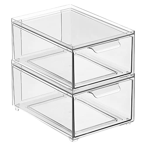 Mdesign Stackable Storage Containers Box With 2 Pull-Out Drawers - Stacking Plastic Drawer Bins For Closet Organization, Linen, Coat, Bedroom Or Entryway Closets - Lumiere Collection - 2 Pack - Clear #TOP7