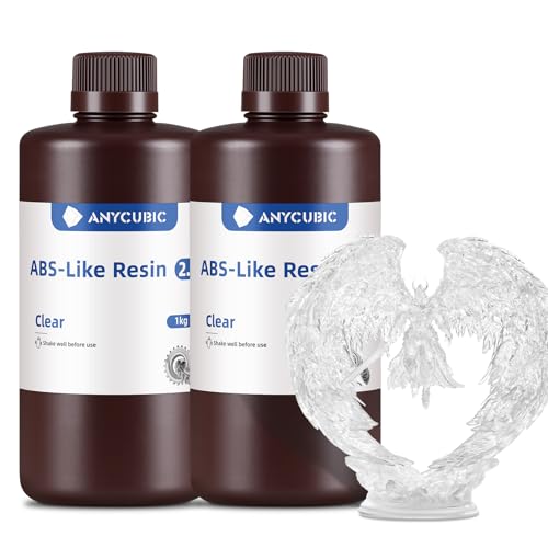 ANYCUBIC 2nd Gen Resin Technology ABS-Like Resin 2.0 Bundle, 3D Printer Resin with High Toughness, More Precise Details, Wide Compatibility for All LCD Resin 3D Printers (Clear, 2kg in Total)