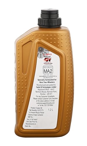Image of Hero MotoCorp Genuine 4T Plus 10W-30 Synthetic Engine Oil for bikes|API SL and JASO MA2 Certified|Advanced fuel saving technology| Specially formulated for Hero motorcycles| (1200 ml)