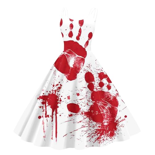 Generisch Kleid Elegant Herbstkleid Damen Retrokleid Für Maskenbälle Armellos Cocktailkleid Halblang Abendkleid Weiß S