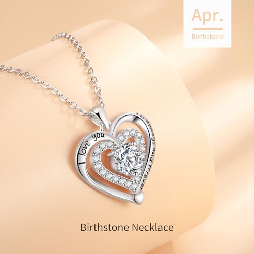 Always-and-Forever-I-Love-You-Double-Heart-Necklace-for-Women-Silver-Plated-with-Cubic-Zirconia-12-Birthstone-Colors-Romantic-Jewelry-Gift-for-Wife-Mom-Girlfriend-or-Daughter-Perfect-for-Anniversary-B