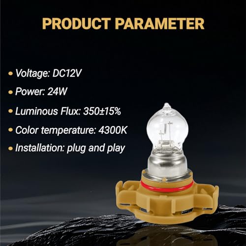 YYTQP 2 PCS PSX24W Car Fog Light Bulb, 12V Daytime Running Lamps, Turn Signal Bulb, Brake Light, Reversing Light Bulb, Automotive Clear Glass Bulbs Lighting Accessory, Universal for Most Cars (White)