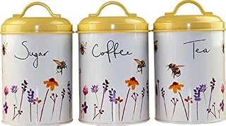 LP Set Of 3 Busy Bumble Bee Design Metal Tea Coffee Sugar Canisters