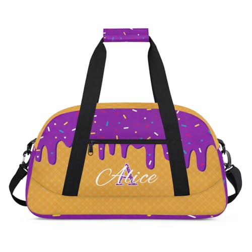 Personalized Kids Sports Duffel Bag with Name Custom Gym Dance Bag for Boys Girls Waterproof Weekender Overnight Bag for Travel Cheerleading Gymnastics Purple Fluid Waffle2