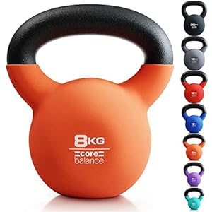 Core Balance Kettlebell Neoprene Coated Cast Iron Weight Lifting Strength Training Cardio Fitness Home Gym (1 x 4kg, 6kg, 8kg, 10kg, 12kg, 16kg or 20kg)
