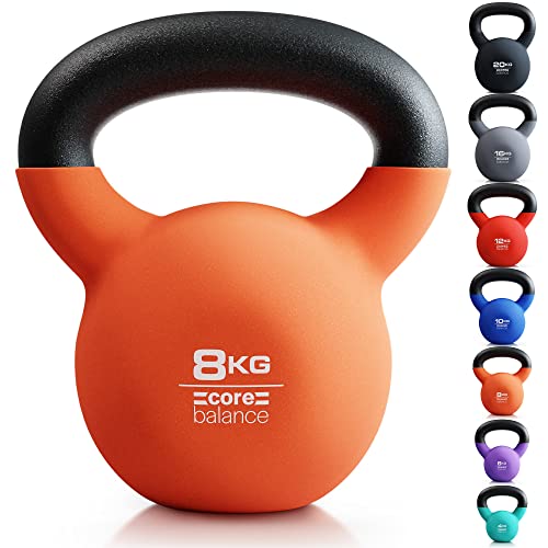 Core Balance Kettlebell Neoprene Coated Cast Iron Weight Lifting Strength Training Cardio Fitness Home Gym (1 x 4kg, 6kg, 8kg, 10kg, 12kg, 16kg or 20kg)