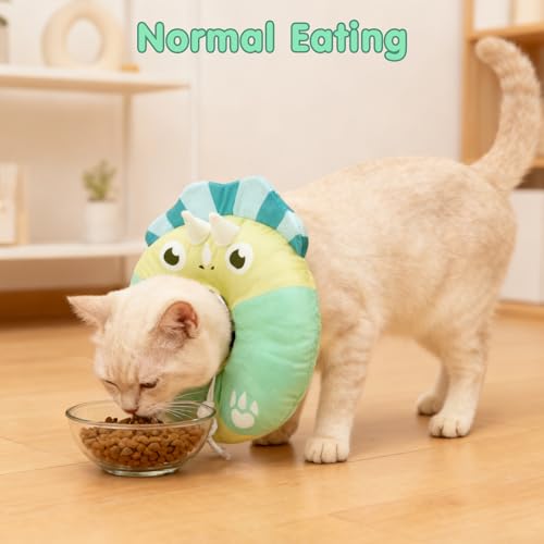 Image of BEAUTYZOO Cat Cone Collar Soft, Cat Donut Recovery Collar After Surgery to Stop Licking, Kitten E Collars Neck Pillow Cone, Adjustable Elizabeth Pet Collars for Puppy Small Dogs, Green Triceratops S