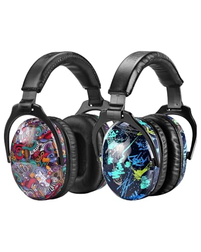 ZOHAN 030 Casque Anti Bruit Enfant Lot de 2, Protection Auditive confortable avec Sac de Transport, SNR 25dB pour l’Autisme, TDAH, Feux d’Artifice, Concert(Graffiti et Symbole)