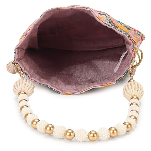 Image of LONGING TO BUY Indian Ethnic Pearls & Sequence Potli Bag for Women, Wedding Potli Bag and For Ethnic Wear