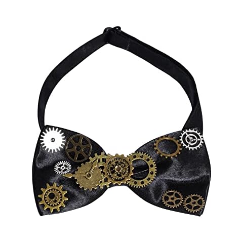 Steampunk Gears Bowtie Retro Mens Gothic Bow Tie Necktie Heavy Metal Punk Bowknot for Halloween Cosplay Dress Up Role Play Costume Performance Accessories, Black, One size Cover
