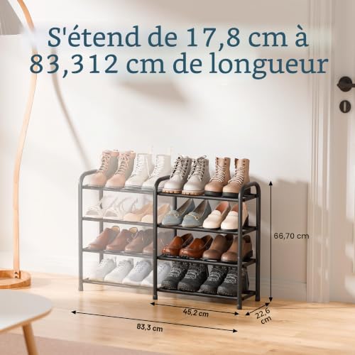 ENJOYBASICS Etagere Chaussures Extensible, Noir, 45 à 83 cm, 4 Étagères – vue 2
