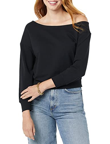 Daily Ritual Sweat-shirt à épaule dénudée, en tissu modal et coton éponge Femme, Noir, M