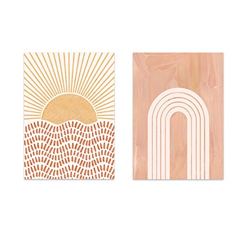 Toile peinture milieu du siècle soleil abstrait boho, affiche 2 pièces