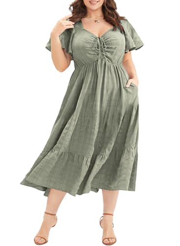 Eytino Womens Plus Size Summer Dress Short Sleeve Sweetheart Neck Ruffle Tiered Maxi Long Dresses(1X-5X)