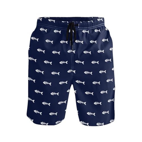 JUNZAN Father Son Matching Swim Trunks Fishes Bones Dad and Son Matching Swim Trunks for Men and Boy Board Shorts