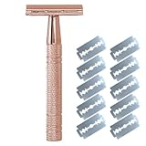 Safety Razor, Glide 2.0 Razor, Metal Razors with 10Pcs Razors Refills Safety R azor Reusable Manual R azors for Women for Leg Arm Underarm Bikini (Rose Gold)