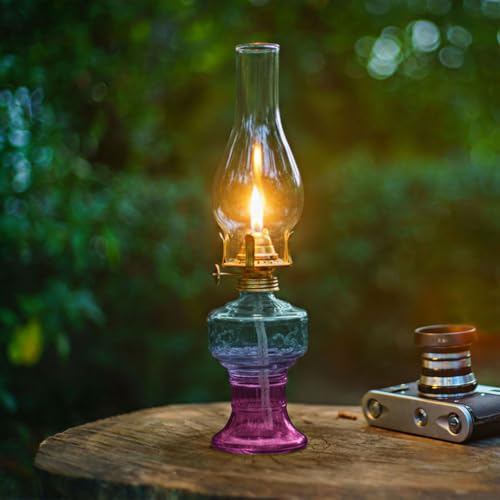 Image of 2 Pcs Oil Lamps for Indoor Use, Hurricane Kerosene Lamp, Gradient Purple