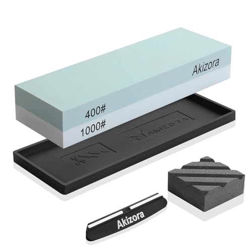 Akizora 砥石 包丁研ぎ石 400 1000 両面砥石セット 面直し付き 角度固定ホルダー付き 強力滑り止めゴム付き 家庭用中砥石 包丁 仕上げに最適 Akizora 砥石 包丁研ぎ石 400 1000 両面砥石セット 面直し付き 角度固定ホルダー付き 強力滑り止めゴム付き 家庭用中砥石 包丁 仕上げに最適