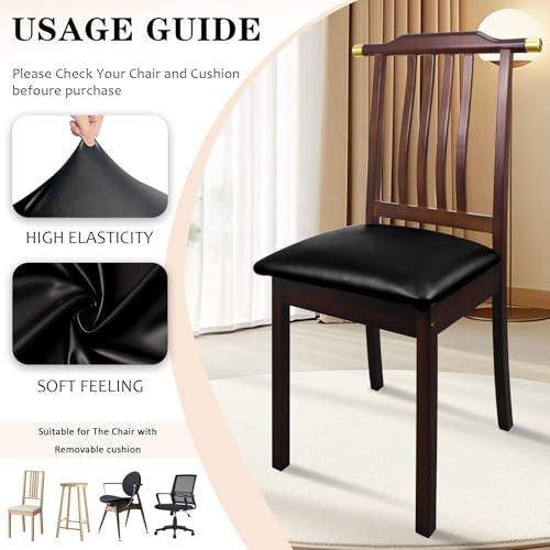 Image of Pu Leather Dining Chair Seat Covers Set of 6, Waterproof Dining Seat Covers Stretch Chair Covers for Dining Chairs /Kitchen Room /Hotel, Odorless Seat Covers for Kitchen Chairs (Black - 6 PCS)