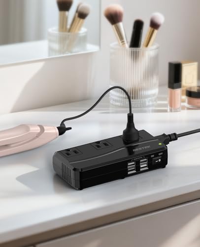 Image of BESTEK Universal Travel Adapter 220V to 110V Voltage Converter with 6A 4-Port USB Charging and UK /AU /US /EU Worldwide Plug Adapter (Black)