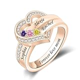 QWBV NELO Personalized 925 Sterling Silver Mothers Ring with 1-8 Birthstone Custom Engraved Name Ring Family Birthstone Ring for Women Mom Grandma Daughter (3 stones)