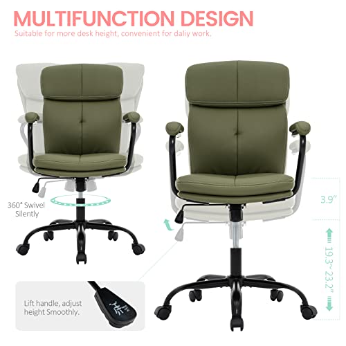 Mfd Living Home Office Chair, Modern Upholstered Mid-Back Pu Leather Task Desk Chair With Arms, Adjustable Rocking Swivel Computer Chair With Wheels (Olive Green) #TOP4