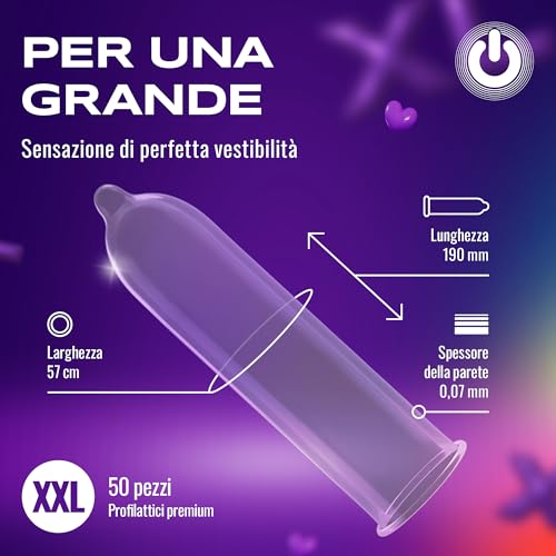 ON) Preservativi XX-Large I Larghezza 57 mm I Confezione da 50 pezzi I Preservativi premium extra larghi con lubrificante al silicone I Spessore parete sottile 0,07 mm I Preservativi per uomini - 3