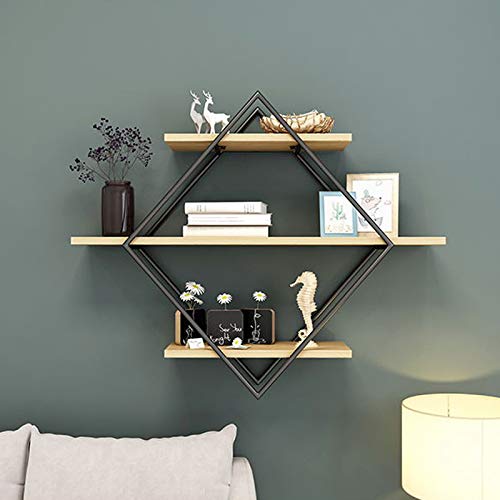 Moderne Wand-Schmiedeeisen Holzregal, Dekoratives Regal for Wohnzimmer Und Schlafzimmer Hintergrund Wand, TV-Set-Top-Box Regal, 80/100 cm Lang