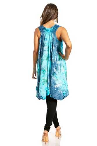 Image of Sakkas Artemi Women's Casual Short Tie-dye Sleeveless Loose Tank Dress Cover-up