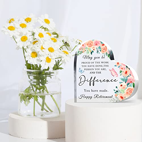 Acrylic Heart Retirement Gifts For Women Desk Decor Engraved Heart Keepsake Retirement Plaque Inspirational Gifts For Retired Teacher Police Firefighter #TOP2