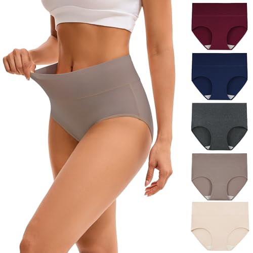Recopilación de Ropa Interior Dama - los más vendidos. 42 INNERSY Bragas De Algodón De Talle Alto para Mujer, Talla Grande, 5 Piezas(Básico,2XL)