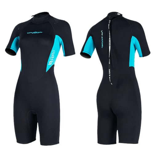 VLOBAOM Womens Wetsuit 3mm Shorty Wet Suit, Full Body Diving Suit Short Sleeves Swimwear for Snorkeling Surfing Swimming