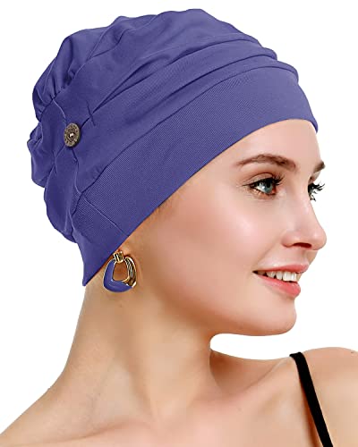 osvyo Chapeau chimio en coton pour femme avec cancer et perte de cheveux, bonnet en coton, léger, emballage scellé, bleu jeans, taille unique – vue 4
