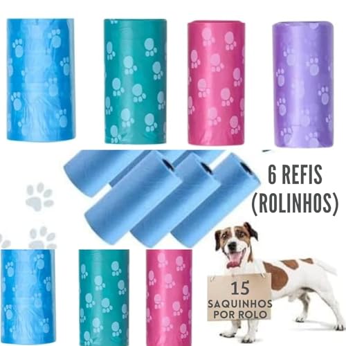Kit 6 Rolos Pacotes Saquinhos Pet Cata Caca Com Total de 90 Refil Pega Coco Para Cães e Gatos - Muit