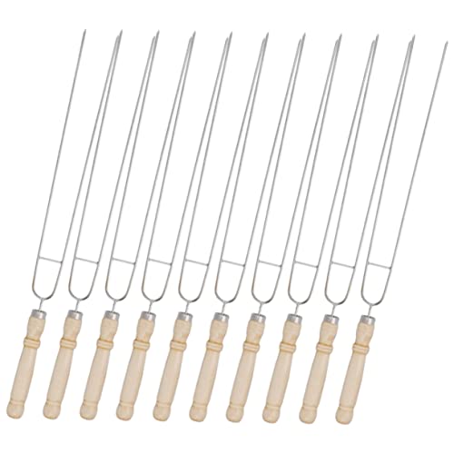 BESPORTBLE 10pezzi Spiedini in Acciaio Inossidabile Riutilizzabili Per Barbecue Spiedo Portatile Manico in Legno Accessori Per Arrostire Verdure e Frutta