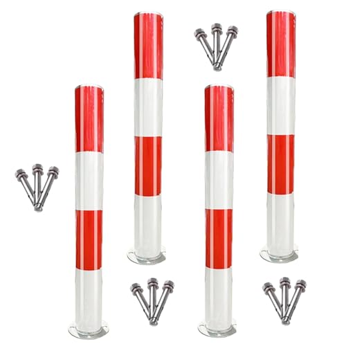 Aioneer Safety Bollards Parking Bollards Steel Traffic Barrier,Safety Cones,Safety Bollard Post Parking Barrier,2 4 6 Packs Traffic Delineator Posts With Expansion Bolts & R-4packs-60cm/23.6